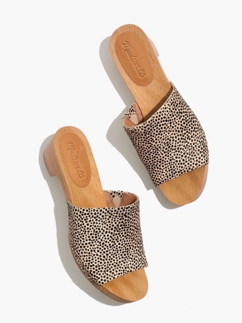Madewell The Evelyn Women’s Slide Clog in Spotted Calf Hair Wooden Mules 7.5